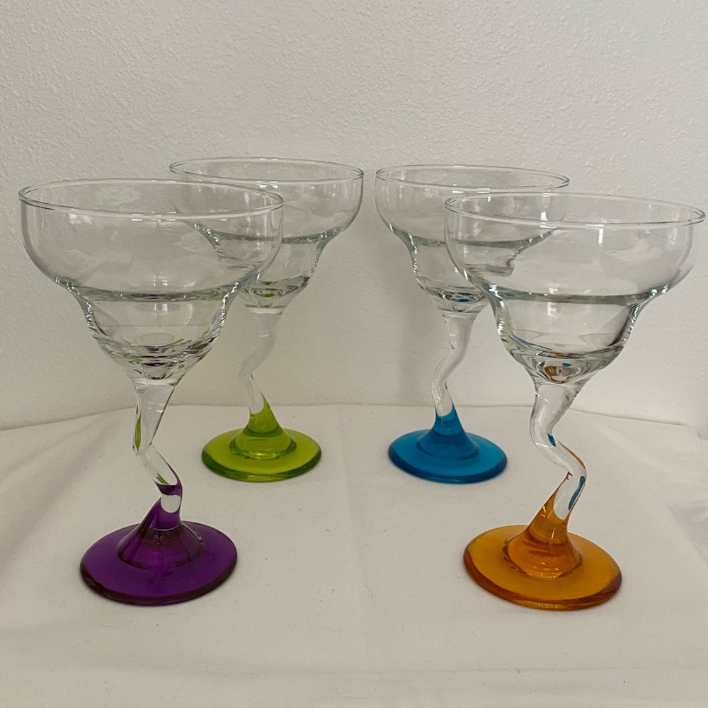 Vintage Libbey Art Glass Margarita Cocktail Z-Stem Multicolors Base Drink Glass
